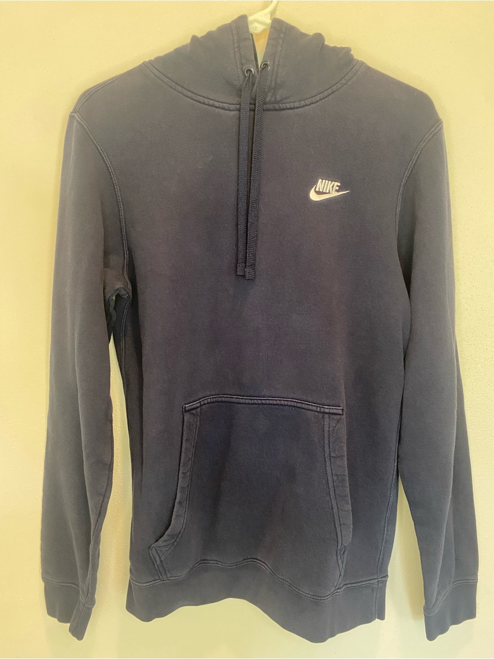 Nike Men's Navy Pullover Hoodie with White Swoosh - Men’s Small